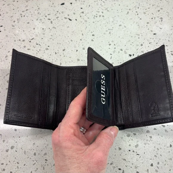 Guess Dark Brown Leather Trifold Card Holder/Wallet - Picture 5 of 10